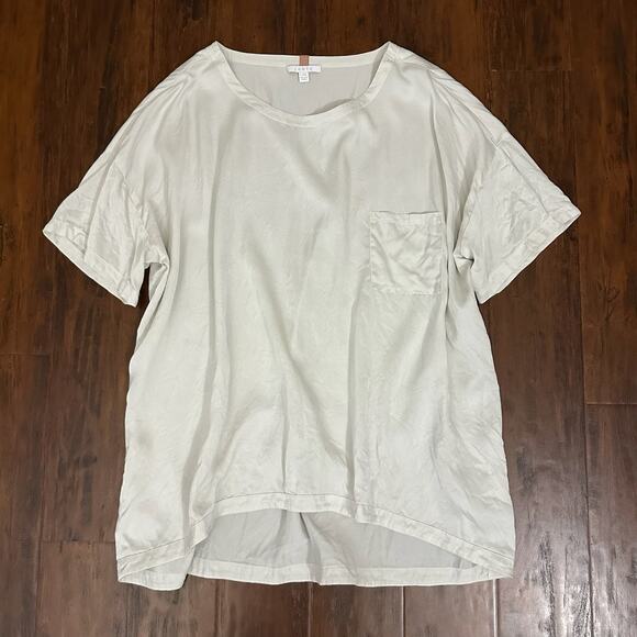 LUNYA Washable Silk Tee Off-White Satin Oversized Comfy T-Shirt - Picture 1 of 9